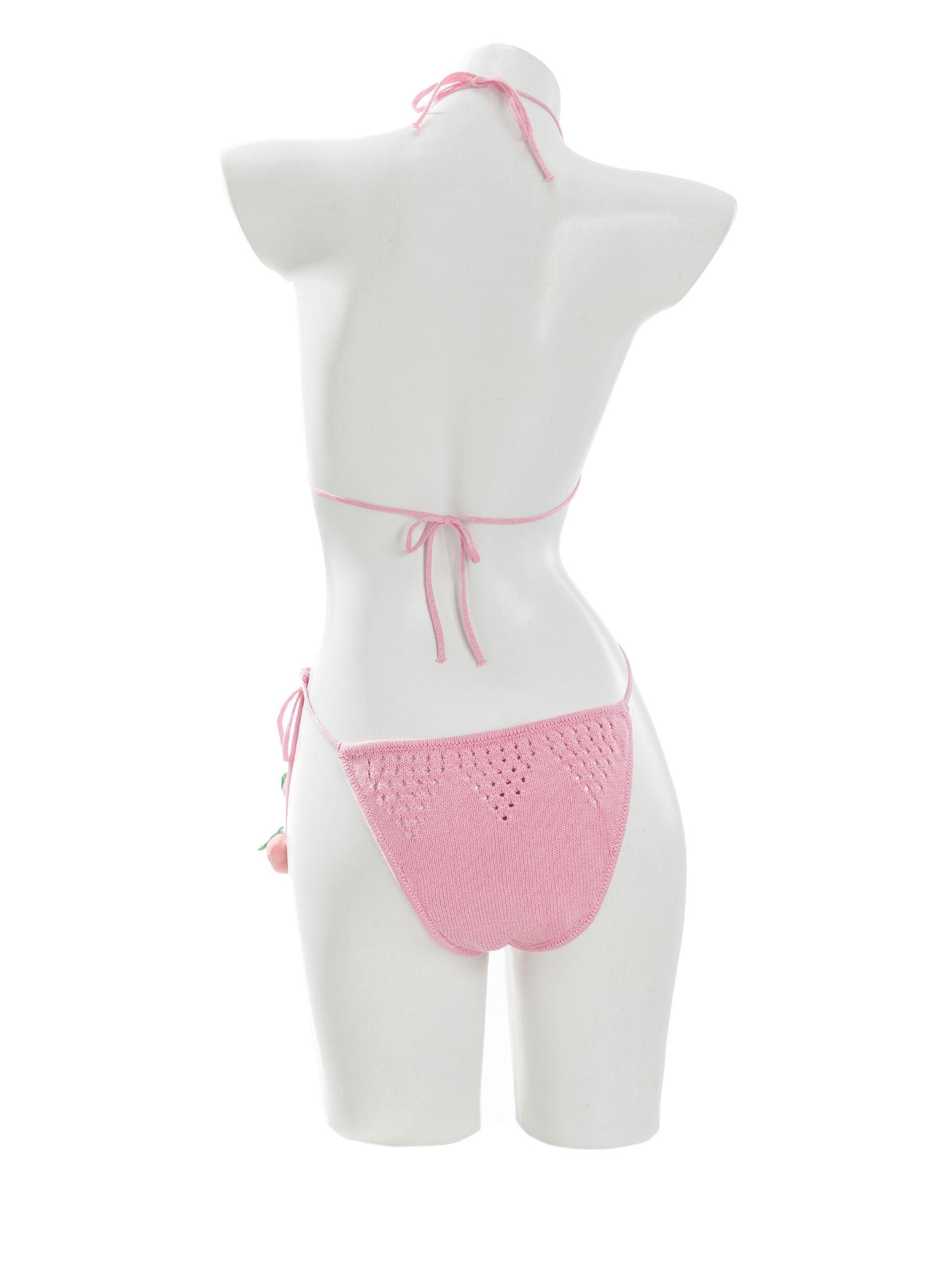 haikyuu Women Strawberry Bikini Crochet Swimsuit Tie Side Two Piece Bathing Suit Halter Triangle Cute Swimwear: Standard Large Pink