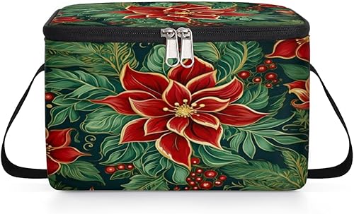 Miniatura 8 de Modern Christmas Poinsettia Insulated Lunch Bag Women Reusable Lunch Tote Square Meal Bag for Adults Men Cooler Lunch Box for Work Travel Picnic Food