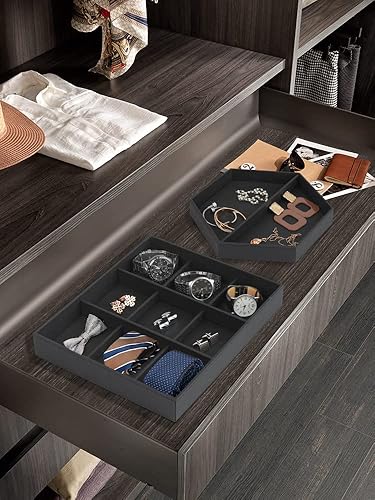 Miniatura 6 de Gurfuy Bandeja organizadora de 2 juegos con 11 compartimentos ajustables, organizador de cajones de piel sintética con divisores extraíbles para