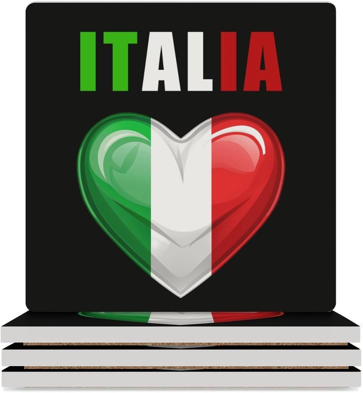 Italy Flag Coaster for Drinks Square Ceramic Table Coasters Stone Mat Crafts 6PCS Home Kitchen Decor