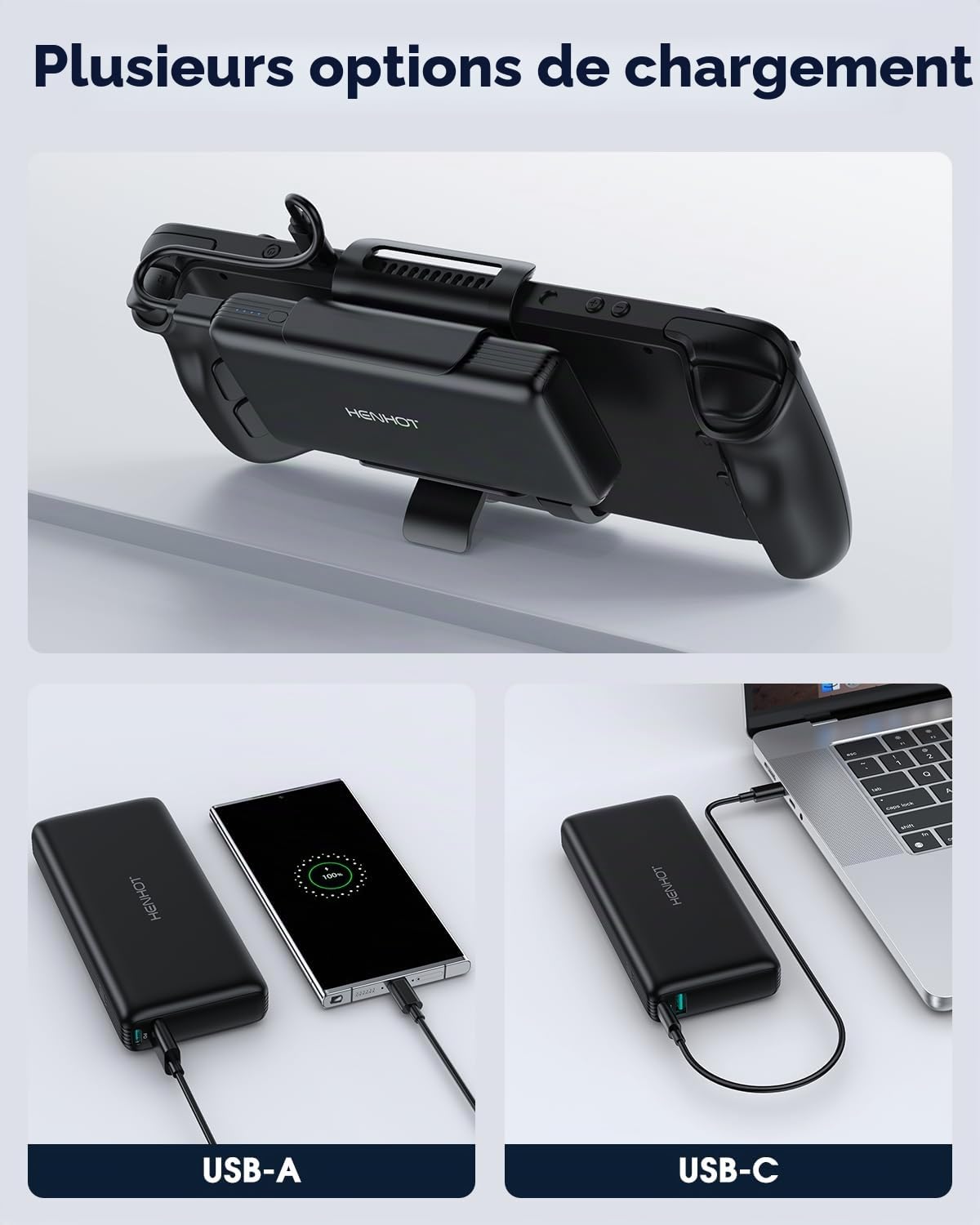 Batterie externe 65 W compatible avec Steam Deck/OLED, batterie portable PD 3.0 20 000 mAh avec support arrière amovible, batterie externe pour MacBook, Dell, Lenovo, Asus