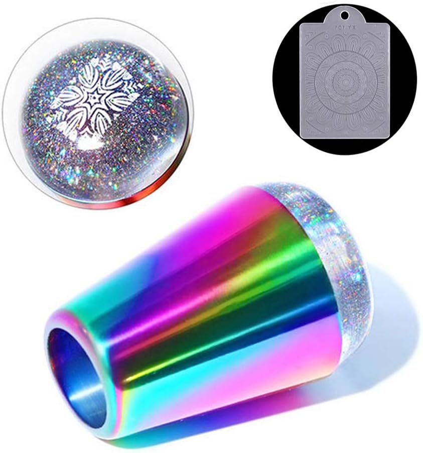 Nail Stamper Colorful Handle Shining Silicone Stamper With Nail Scraper for Stamped Nail Art