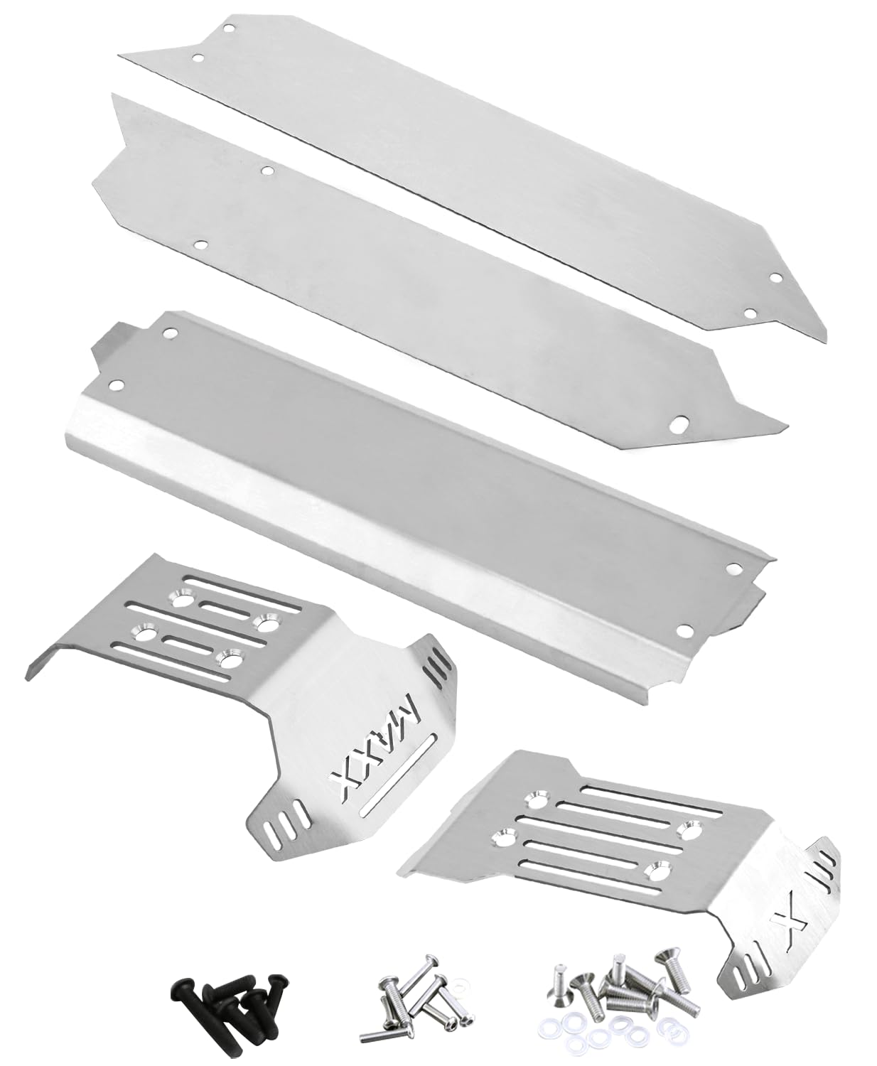 Rcarmumb Chassis Protect Armor Skid Plate Guard Upgrades Part for 1/10 WideMaxx V2 89086-4，Stainless Steel 5PCS Chassis Guard Plate Set RC Hops Up