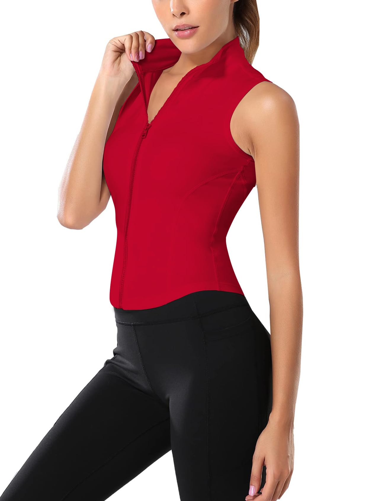 Flygo Women's Full Zip Sleeveless Workout Yoga Active Jacket Vest Golf Shirts