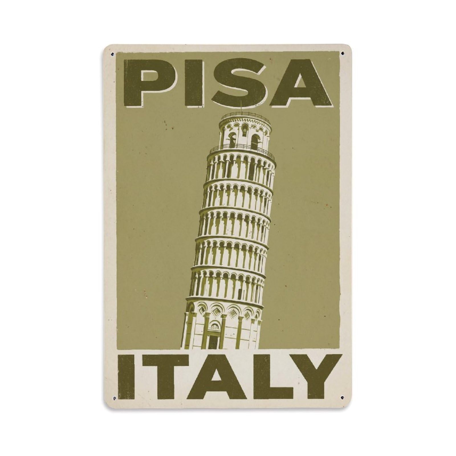 Vintage Italy Pisa Metal Tin Sign Plaque Wall Decor for Cafe, Club Bar, Office, Garden Metal Poster 8x12Inch