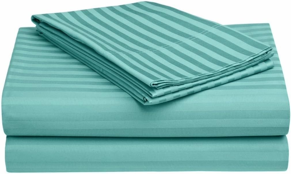SCALABEDDING 600 Thread Count Egyptian Cotton Luxurious Striped 5 piece Duvet Cover and Matching Pillow Shams Set King/Cal King Teal