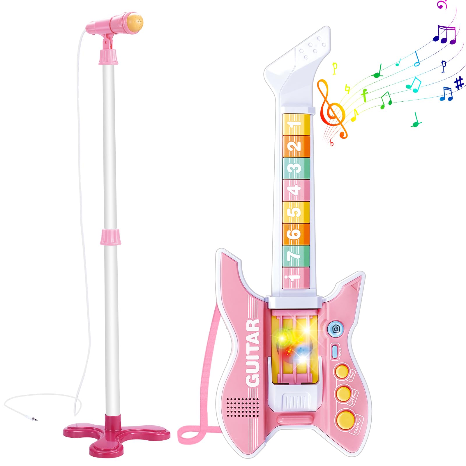 Guitare Rock Pour Enfants Avec Amplificateur, Microphone Et Support - Rose