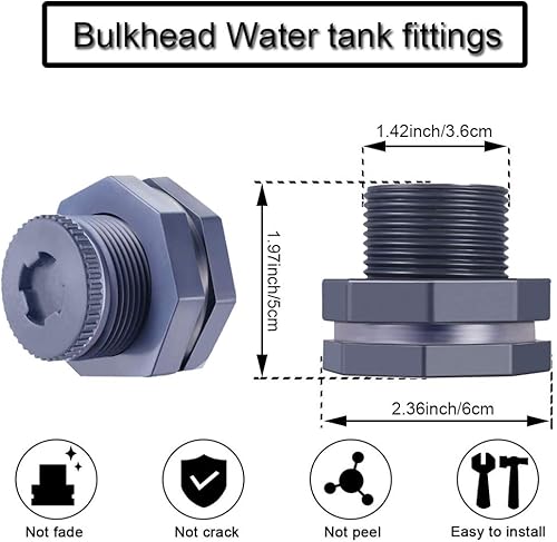 Miniatura 7 de JoyTube Montaje de mamparo de PVC hembra de 1 pulgada con tapón de junta de sello de silicona Conector de tanque de agua para barriles de lluvia de
