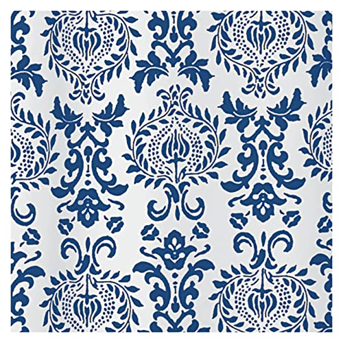 mDesign Long Decorative Damask Print - Easy Care Fabric Shower Curtain with Reinforced Buttonholes, for Bathroom Showers, Stalls and Bathtubs, Machine Washable - 72