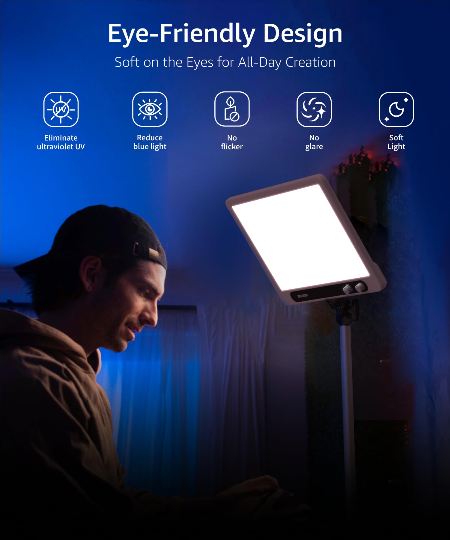 amaran Verge Key Light Bicolore 2700–6500K, CRI 96, Panneau LED Doux, USB-C, pour Streaming, appels vidéo & création – Charbon
