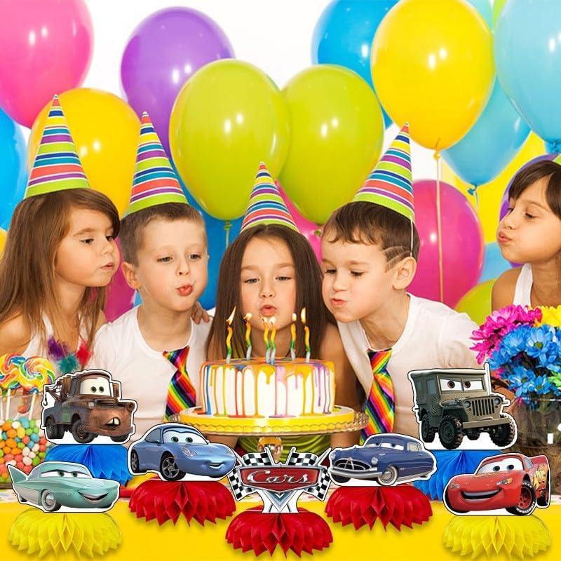 8 Pcs Car-Themed Cartoon Party Decorations, Cute 3D Birthday Table Decorations, Honeycomb Centerpieces, Perfect for Birthday Parties, Themed Parties, Holiday Celebrations, and Other Occasions