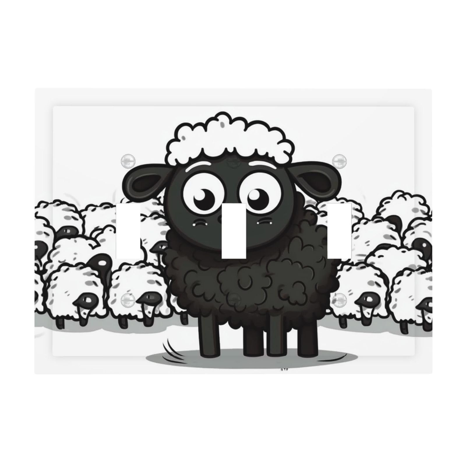 Decorator Light Switch Covers Cartoon Black White Sheep Wall Plate 3-Gang Mid Size 6.7" x 4.8" Triple Toggle Switch Wallplate Decorative 3 Gang Wall Switch Plate Covers Polycarbonate Thermoplastic