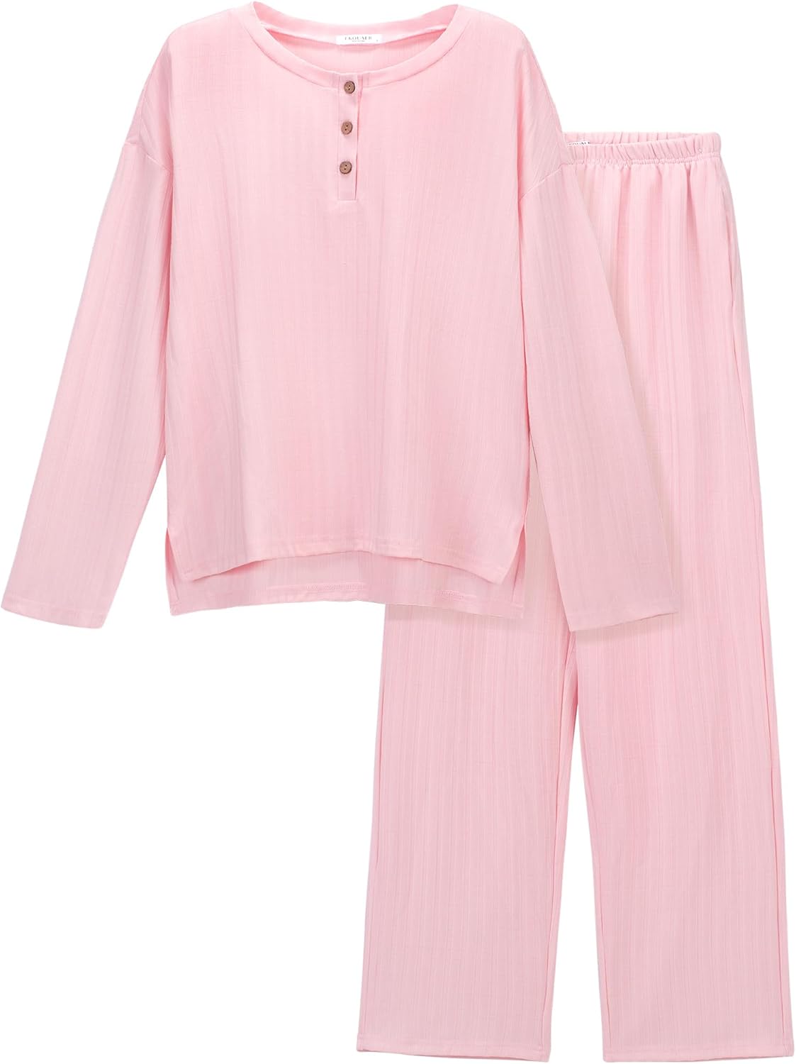 Ekouaer Womens Ribbed Knit Lounge Set Long Sleeve Top and Long Pants Sleepwear Pajama Set Two Piece Matching Set with Pockets