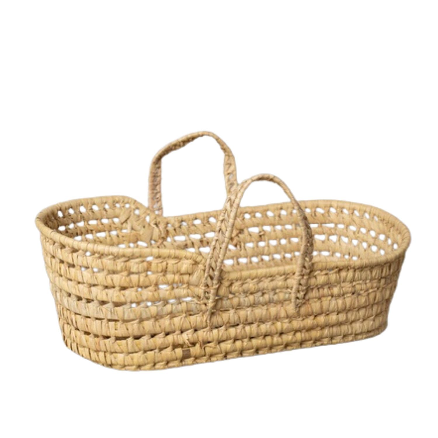 Portabebé de Palma Artesanal para Muñecas Reborn y Muñecos. Cesto Portamuñecas Estilo Clásico con Capota y Asas. Cuna Infantil de Juguete. (Ref. 8286)