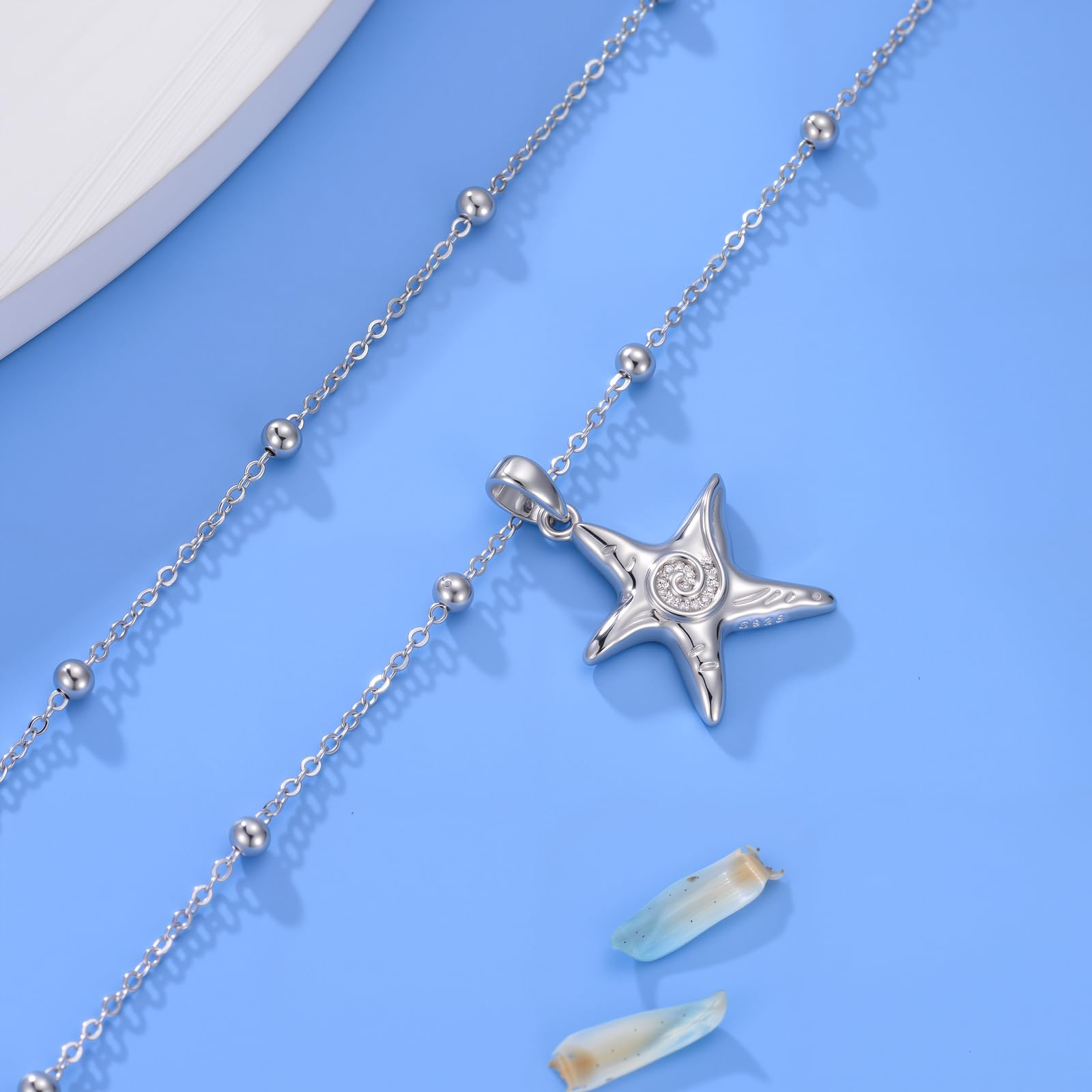 Collar de estrella de mar de diamante para mujer, plata de ley 925, multicapa, joya de playa, regalo de cumpleaños