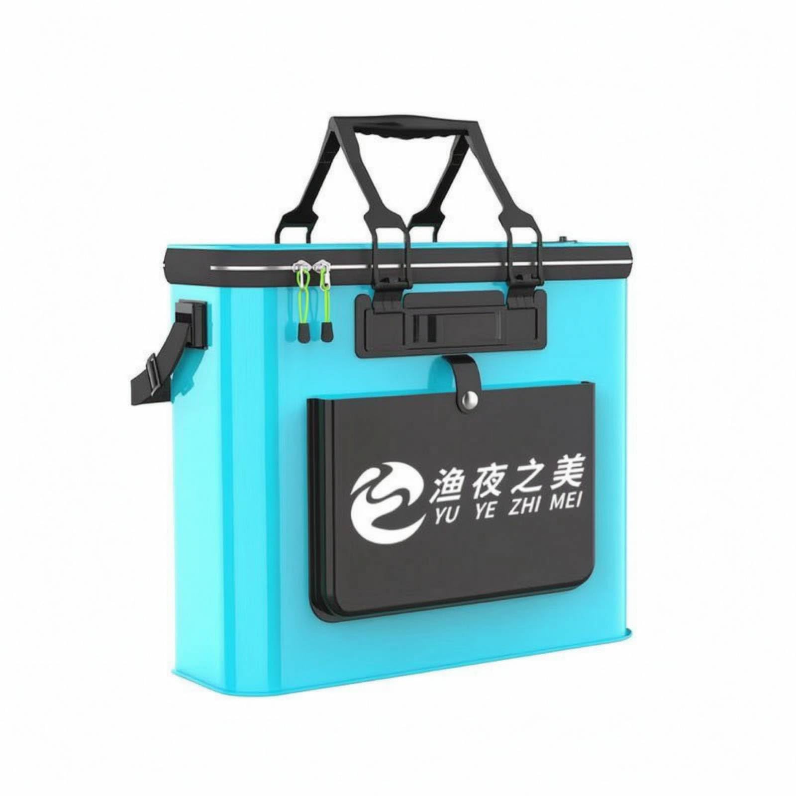 Secchio Porta Esche con Tasca, 48, Modello Con Tasca Laterale, Colore Blu | Rigido, Secchio da Pesca in schiuma, Flessibile, per Lago