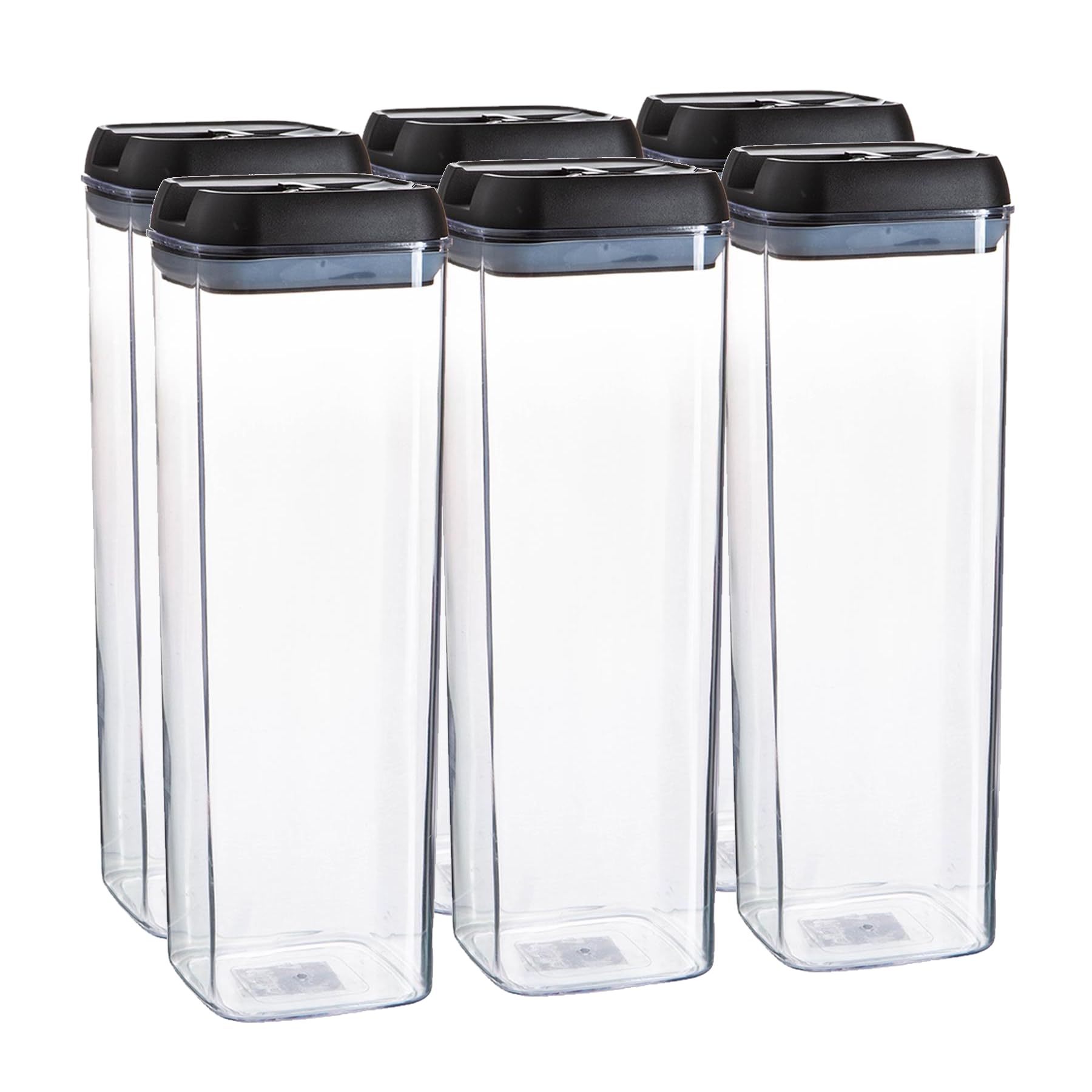 Argon Tableware Black Argon Table Food Storage Containers With Airtight Flip Lock Lids - 1900Ml - 6 Pack - Plastic Kitchen Storage Tupperware Pantry Food Organiser For Cereal, Oats, Sugar, Coffee, Biscuits, Tea