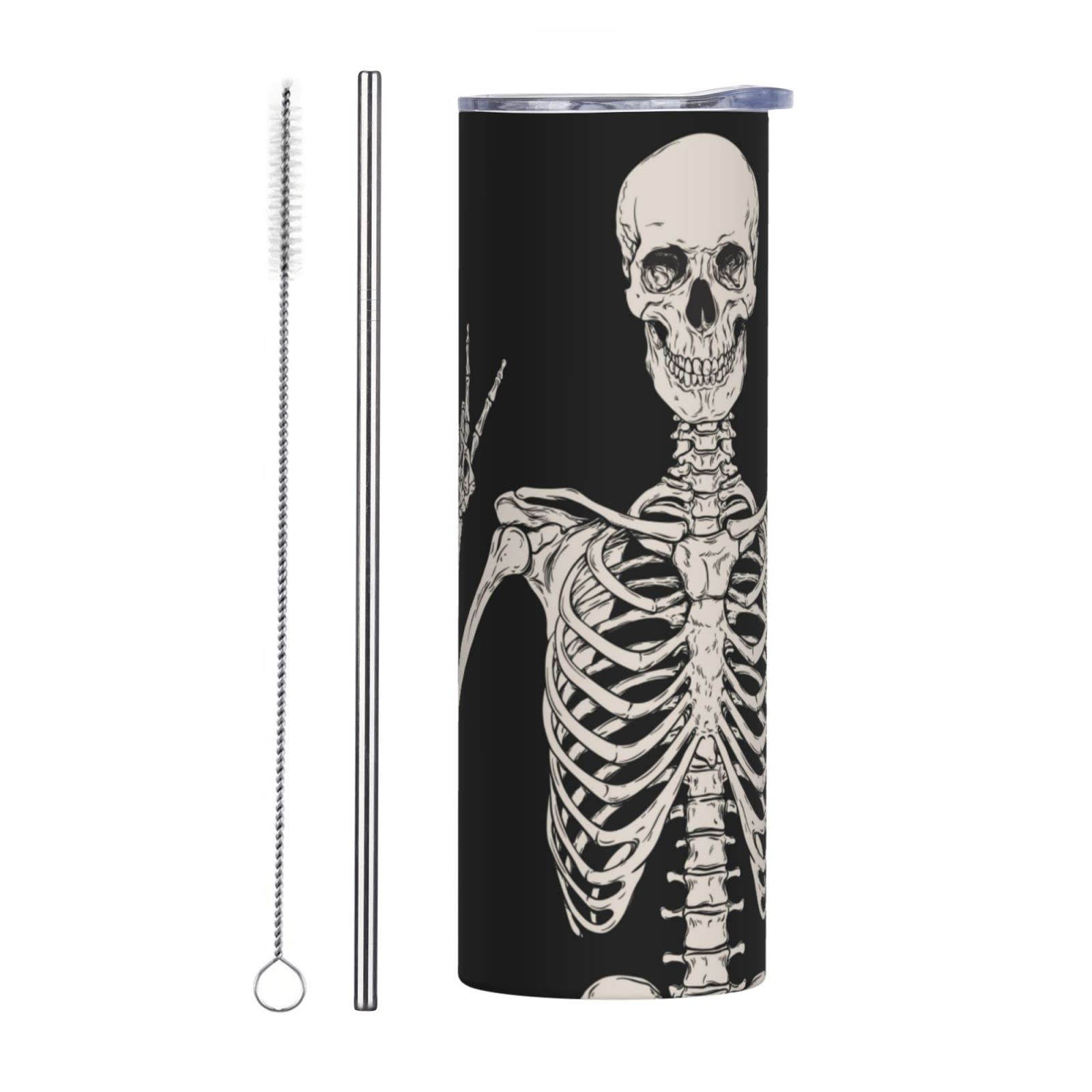 Human Skull Skeleton Halloween Tumbler Cup 20 oz, Stainless Steel Mug Vaccum Insulated Skinny Tumblers with Lid and Straw Double Wall Feak Proof Coffee Travel Mug Birthday Gift for Women Men