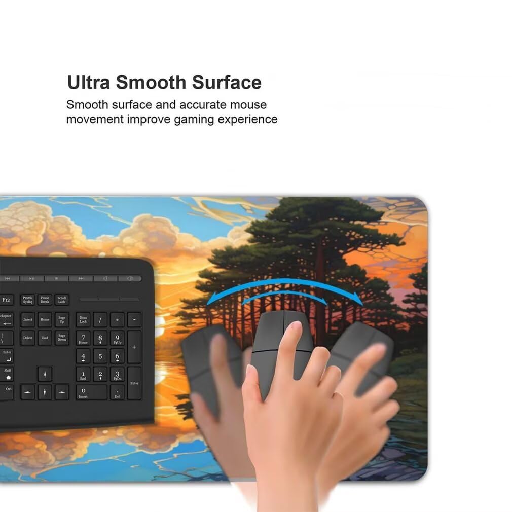 Tappetino Mouse XXL 1200x600mm Tramonto Grande Mouse Pad, Tappetino Scrivania Grande Mousepad Gaming con Bordi Cuciti, Tappeto Scrivania con Base Antiscivolo per Ufficio e Casa (Paesaggio) -MP1560