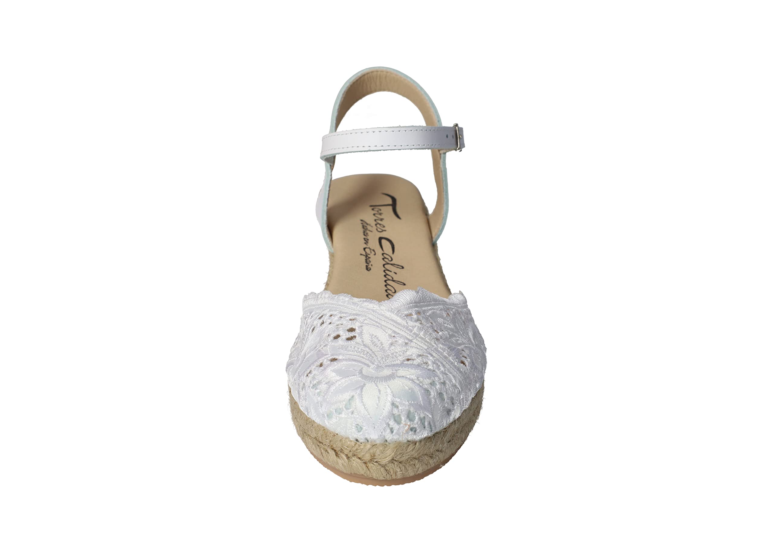 TORRES 5004 Alpargatas de Encaje Blancas para Señora con Suela de Esparto y Hebilla Mujer Alpargatas Blanco 35