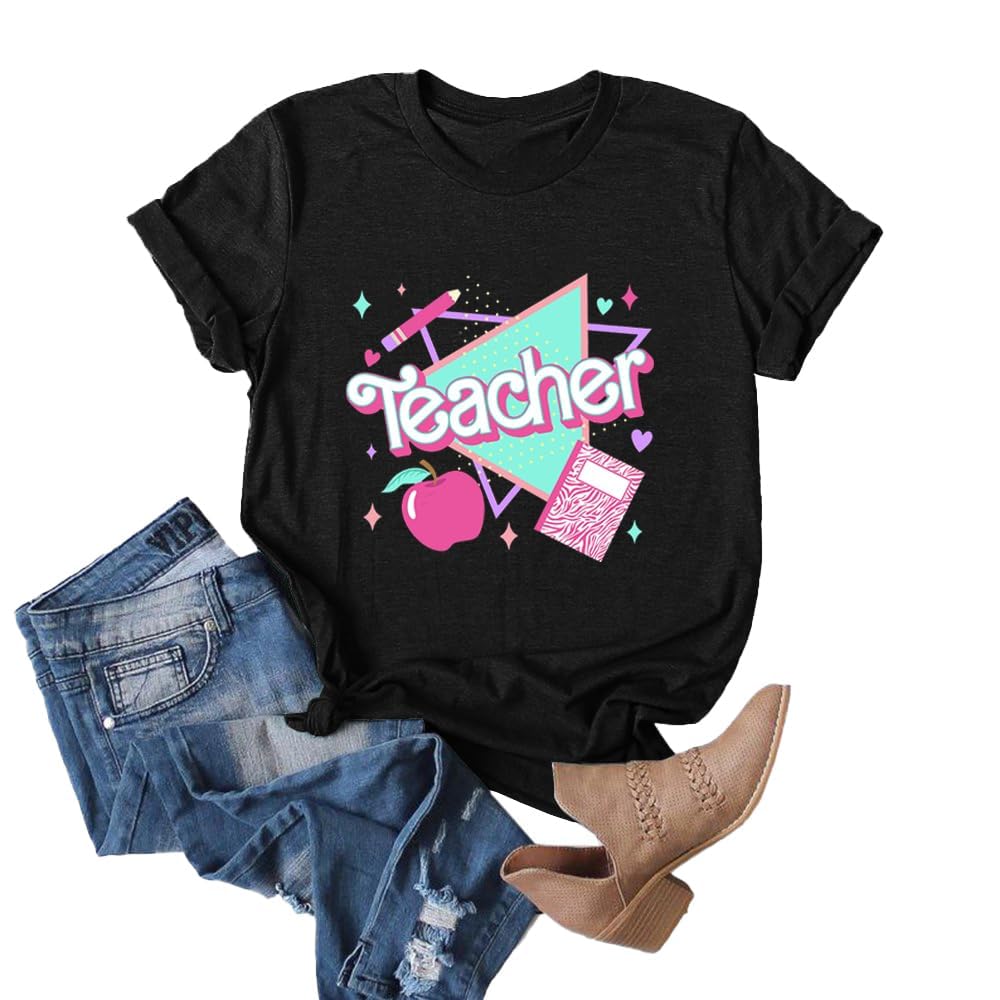 Anbech Teacher Shirt Women Teacher Gift Cute Teacher Letter Grapic Short Sleeve Tee Back to School Casual Tops
