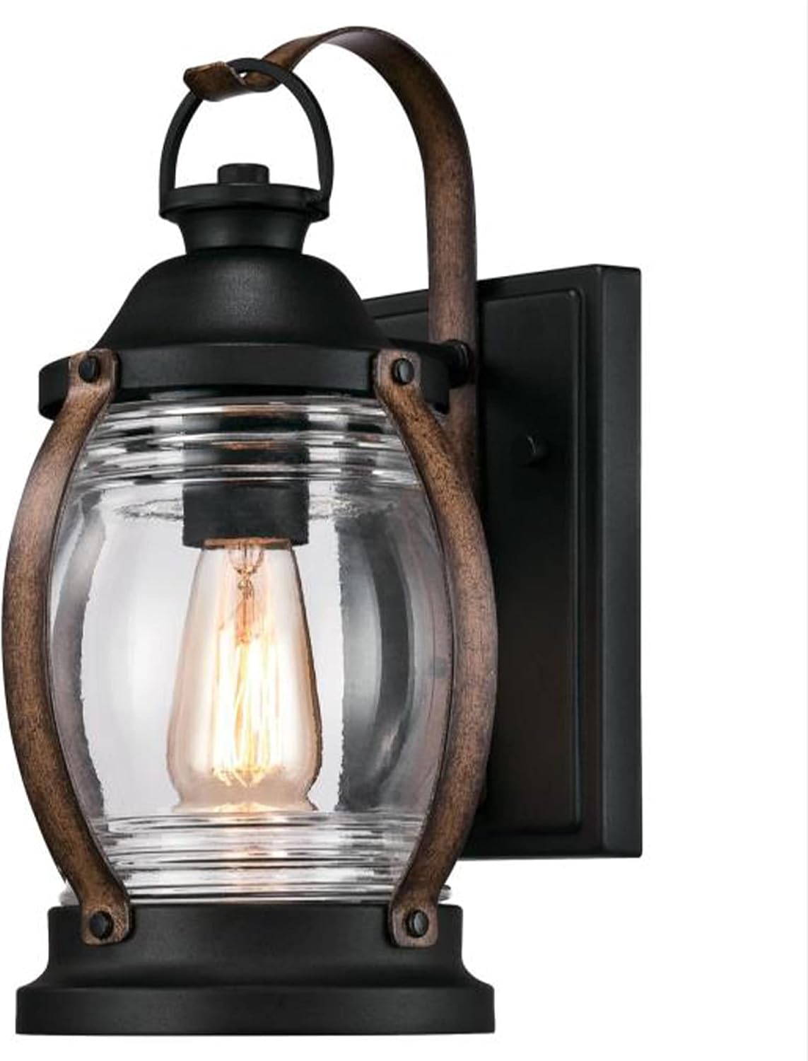Ciata Lighting Outdoor Light for House Fixture Wall Mount Light Lantern Sconce, Dusk-to-Dawn Sensor Wall Light, Weather Proof, Front Porch Lights in Black Finish with Clear Crackle Glass