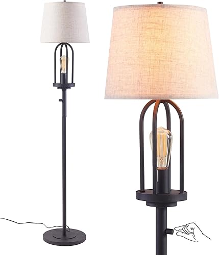 Miniatura 1 de Archiology Lámpara de pie para sala de estar, lámpara de pie de granja con pantalla de lino, diseño retro, perfecta para sala de estar, dormitorio y