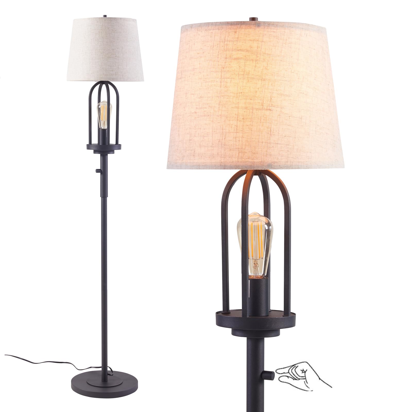 Archiology Floor Lamp for Living Room,Farmhouse Standing Lamp with Linen Lampshade,Retro Design Perfect for Living Room, Bedroom, and Home Office Decor