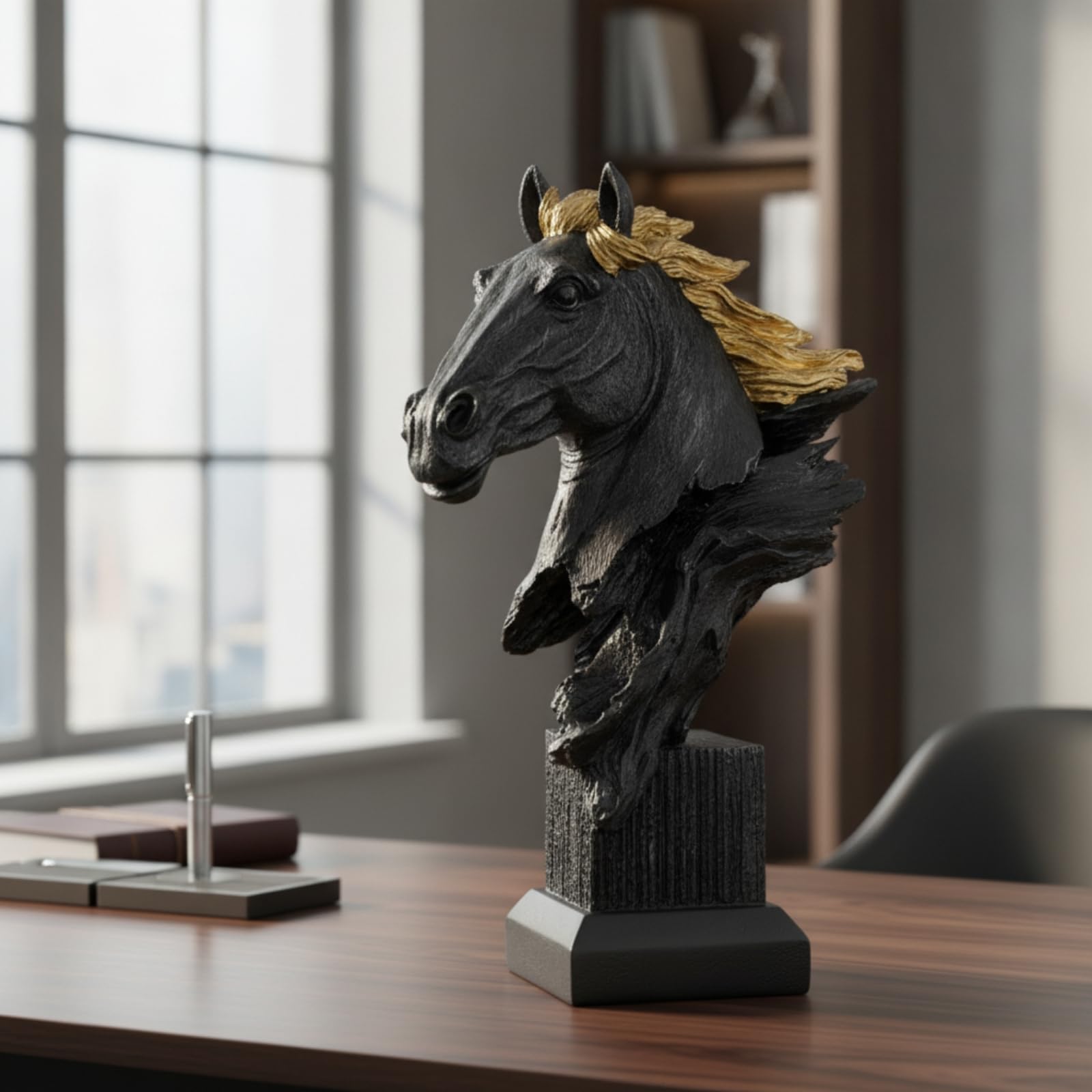 Figura corativa Caballo con Diseño Artístico y Base Estable Resina Sintética para Estante Escritorio Repisa Acuado para Amantes Animales Coleccionistas