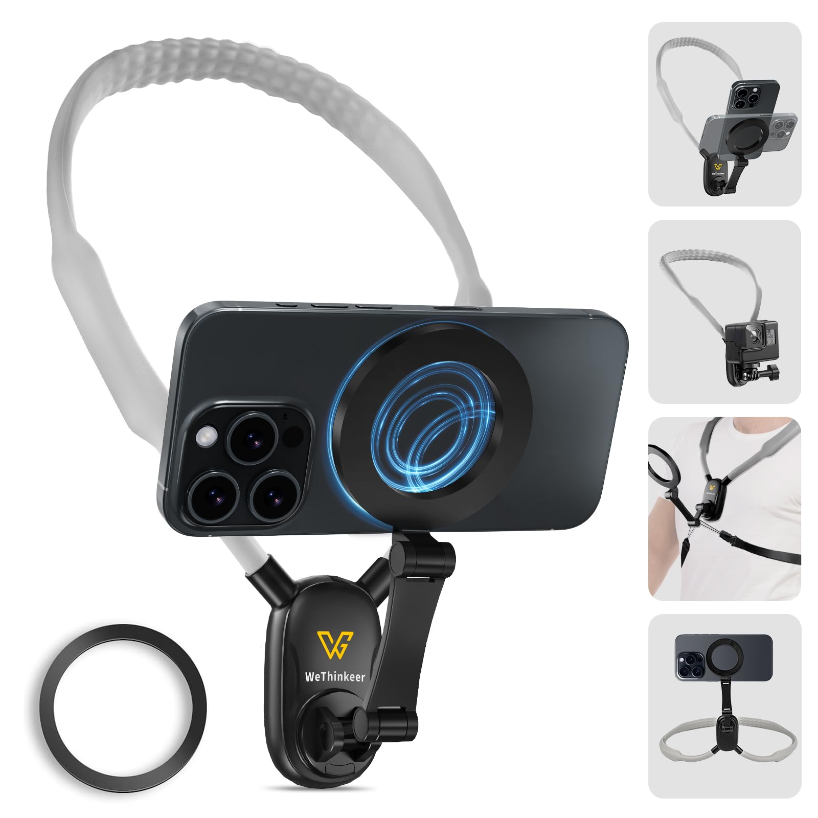 Soporte para teléfono de cuello manos libres, soporte magnético para el cuello para una cómoda grabación de vlogs y POV sobre la marcha, 700 mm extendido para mayor comodidad, esencial para creador de