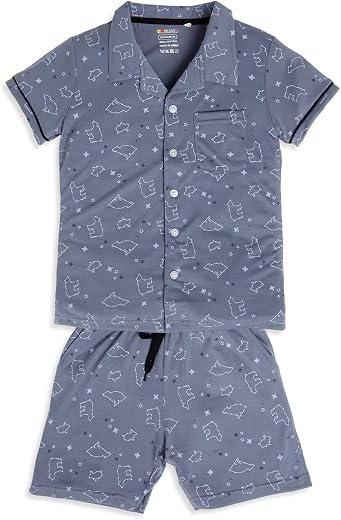 CHILINS Boys Sports Print Cotton Night Suit Set – Half Sleeve Shirt & Shorts