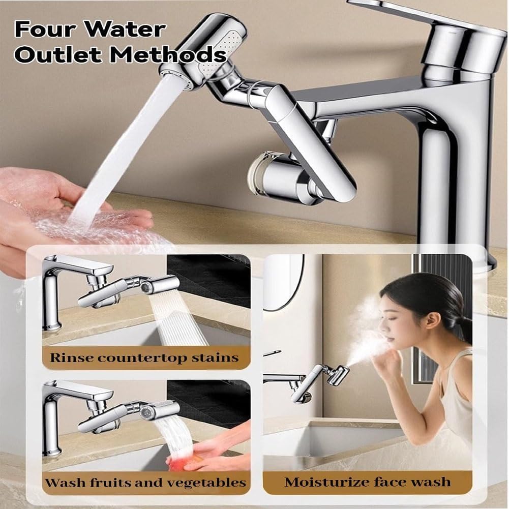 1080° Rotating Faucet Extender with Upward Facial Mist - Universal Fit Without Tools, Foldable Saves Space, 4 Water Modes & Built-In Filter, Durable Brass Construction, For Bathroom and Kitchen (2pc)