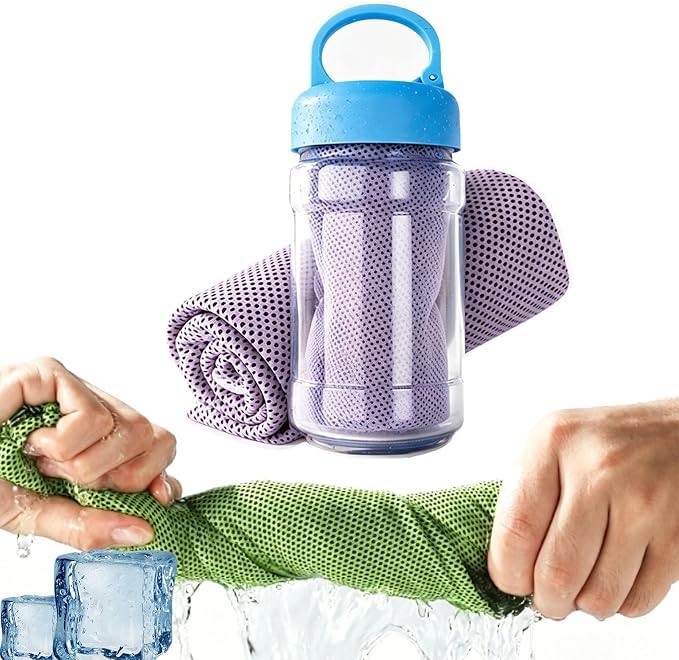 Eunmsi Cooling Bottle Cold Sweat Towel, Absorbent Quick-Drying Gym Cooling Towels,Instant Chill Sports Towel,Reusable Coolings Sweat Towels for Running,Gym and Outdoor Activities (Light Purple)