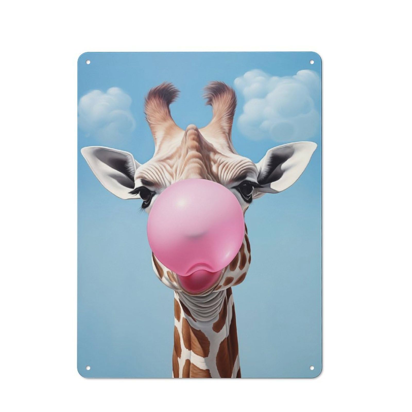 Junmoney Giraffe And Bubble Gum Industrial-Style Metal Plaque 40X30cm For Hallway Wall, A Winter Wall Decor Update For Hallway Decor Lovers