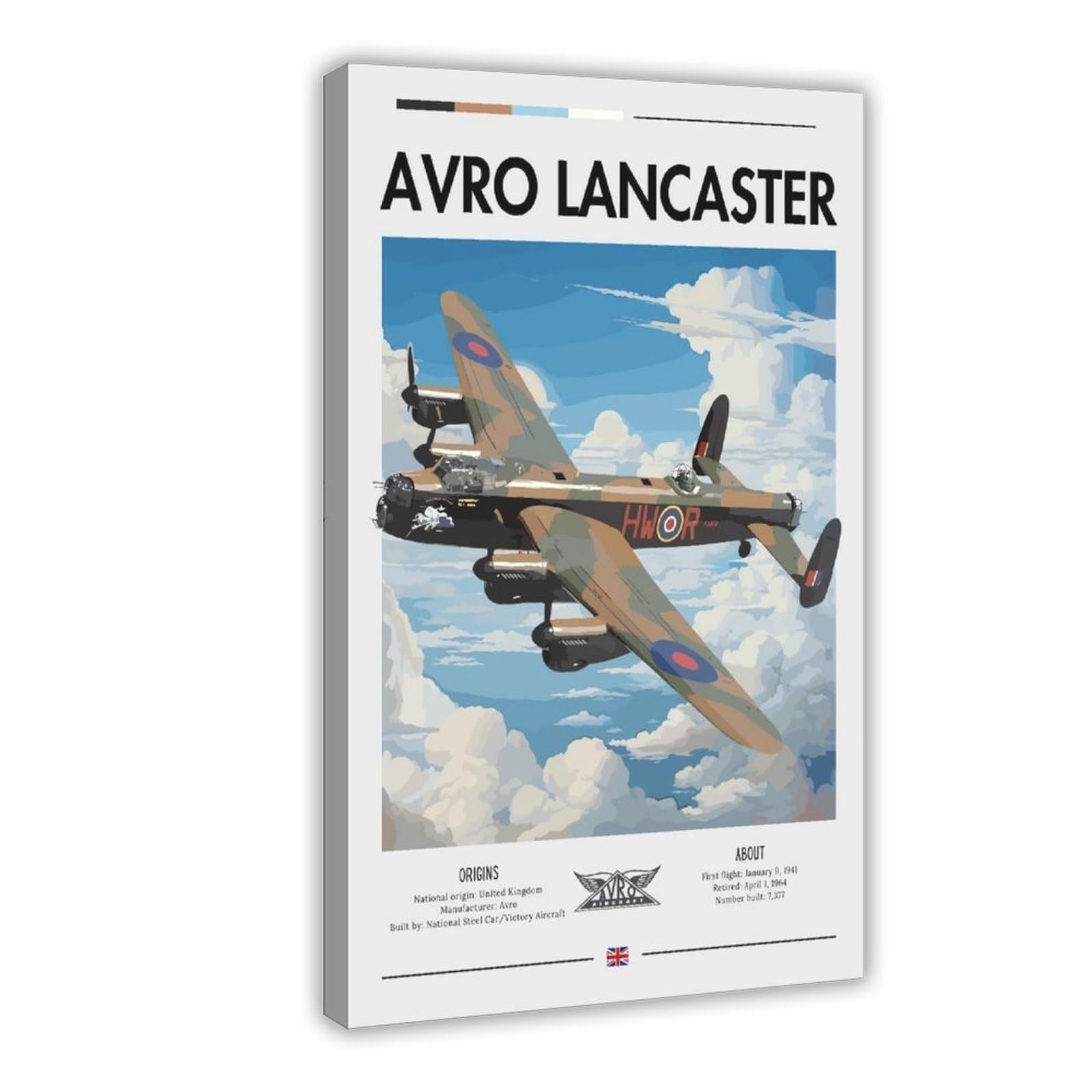 QZFNCOYU Vintage Avro Lancaster Bomber Art Canvas Poster Wall Art Decor Print Picture Paintings for Living Room Bedroom Decoration 08x12inch(20x30cm)