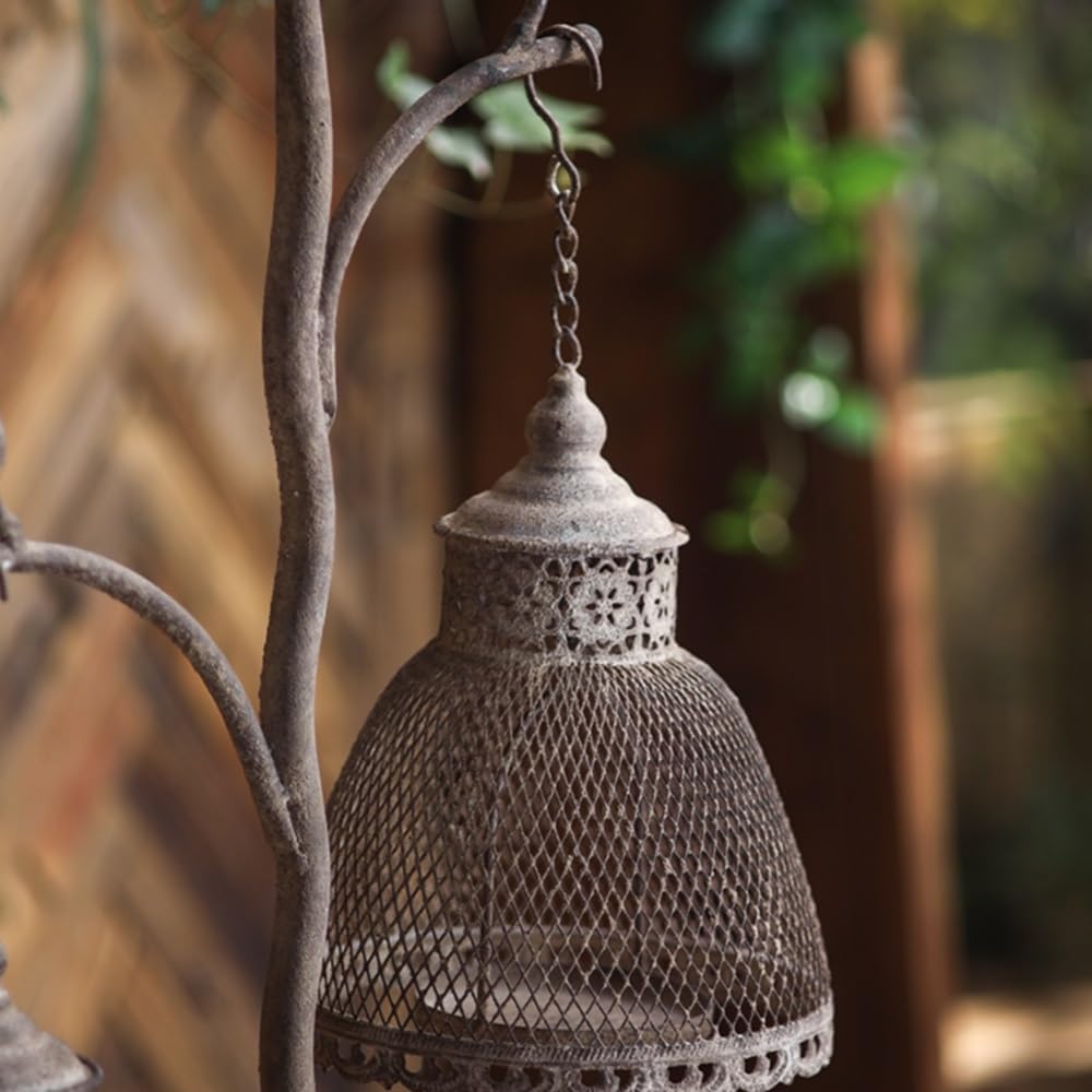 Vintage Industrial Metal Candle Holder, Rustic Dual-Lantern Table Decor, Freestanding Iron Candelabra for Home & Garden