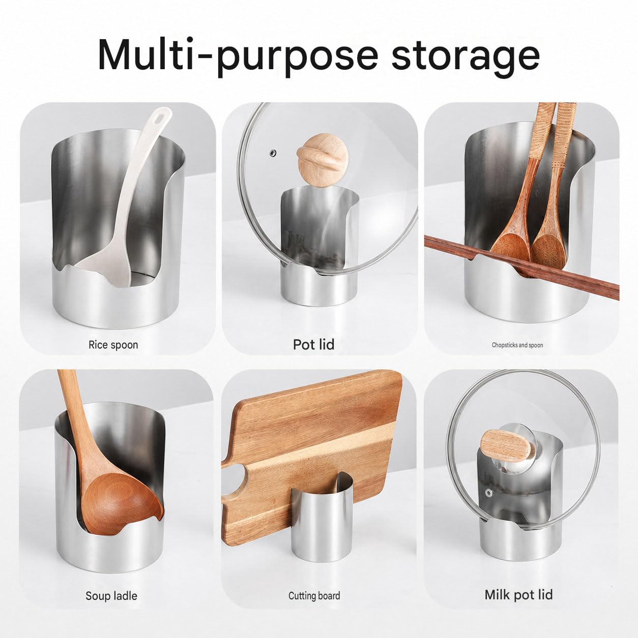 Portautensili da cucina multifunzione, in acciaio inox ispessito, organizer per cucchiai, spatole, coperchi per pentole, taglieri, scaffale verticale salvaspazio per utensili da cucina (3)