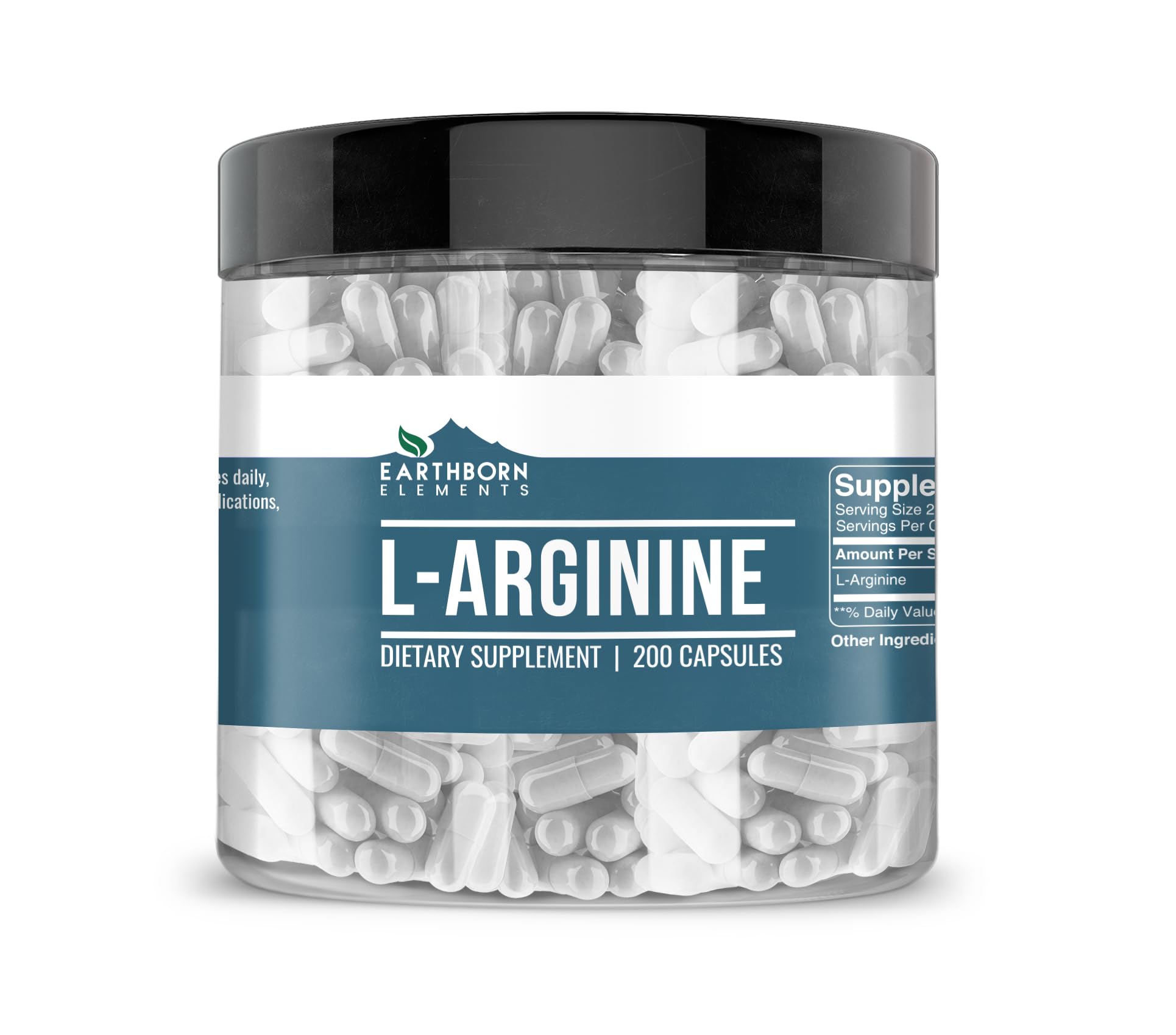 Earthborn Elements L-Arginine Pure & Undiluted, No Additives (200 Capsules) 200 Count (Pack of 1)