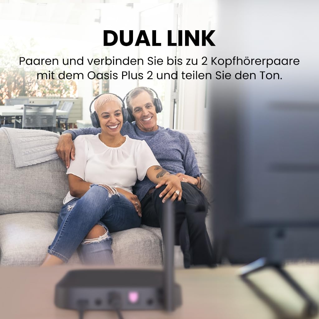 Avantree Oasis Plus 2 – Bluetooth‑Sender für Fernseher mit Fernbedienung zur Lautstärkeregelung, unterstützt Zwei Kopfhörer, aptX‑Adaptive, Soundbar‑Passthrough, für optische oder AUX‑TVs