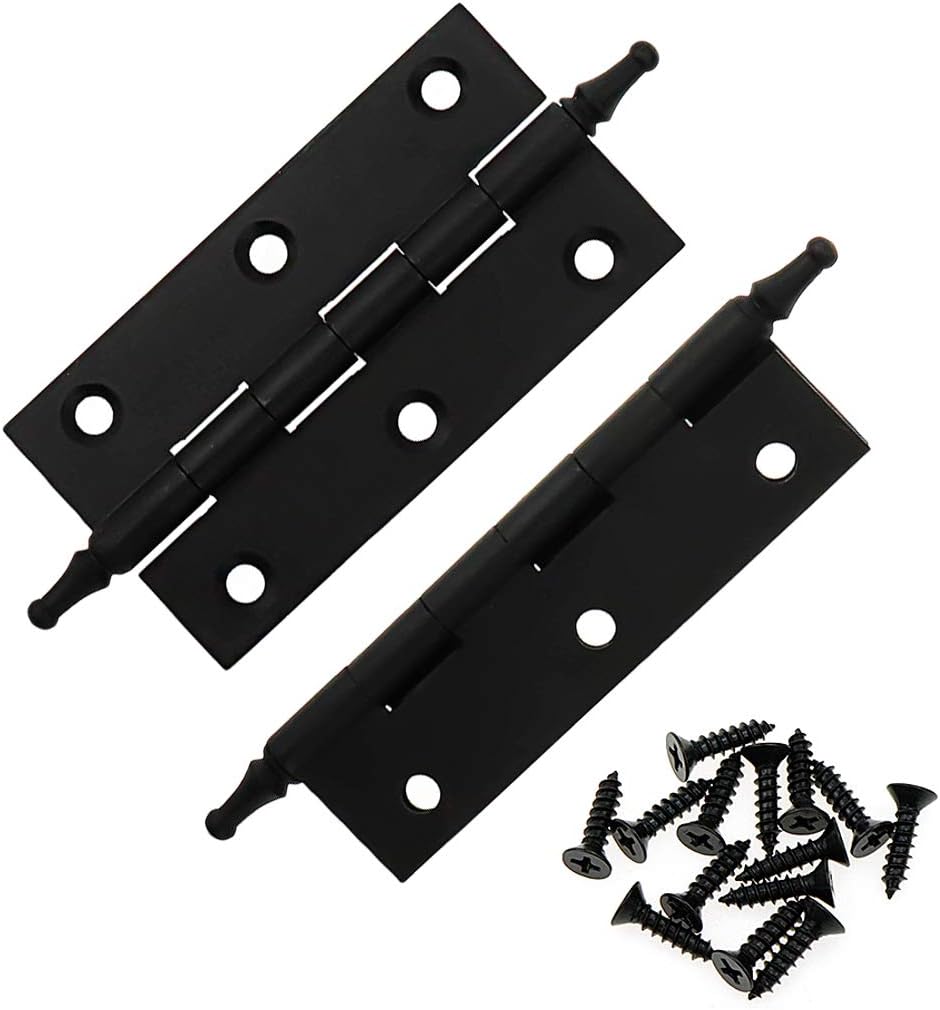 2 Inch Folding Butt Hinges 2Pcs, 2.95 Inch Shaft, Brass Cabinet Door Hinges with Ball Finials for Drawers, Wardrobes & Wooden Boxes, Antique Oil Rubbed Bronze, 1.97 x 1.54 Inch Mounting Plate