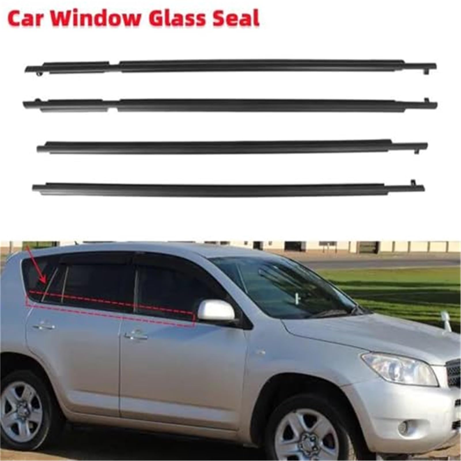 4 piezas de burletes for puertas y ventanas laterales de coche, burlete for puerta lateral de coche, burlete a prueba de lluvia, for Toyota, for RAV4, 2006 2007 2008 Junta de ventana lateral de