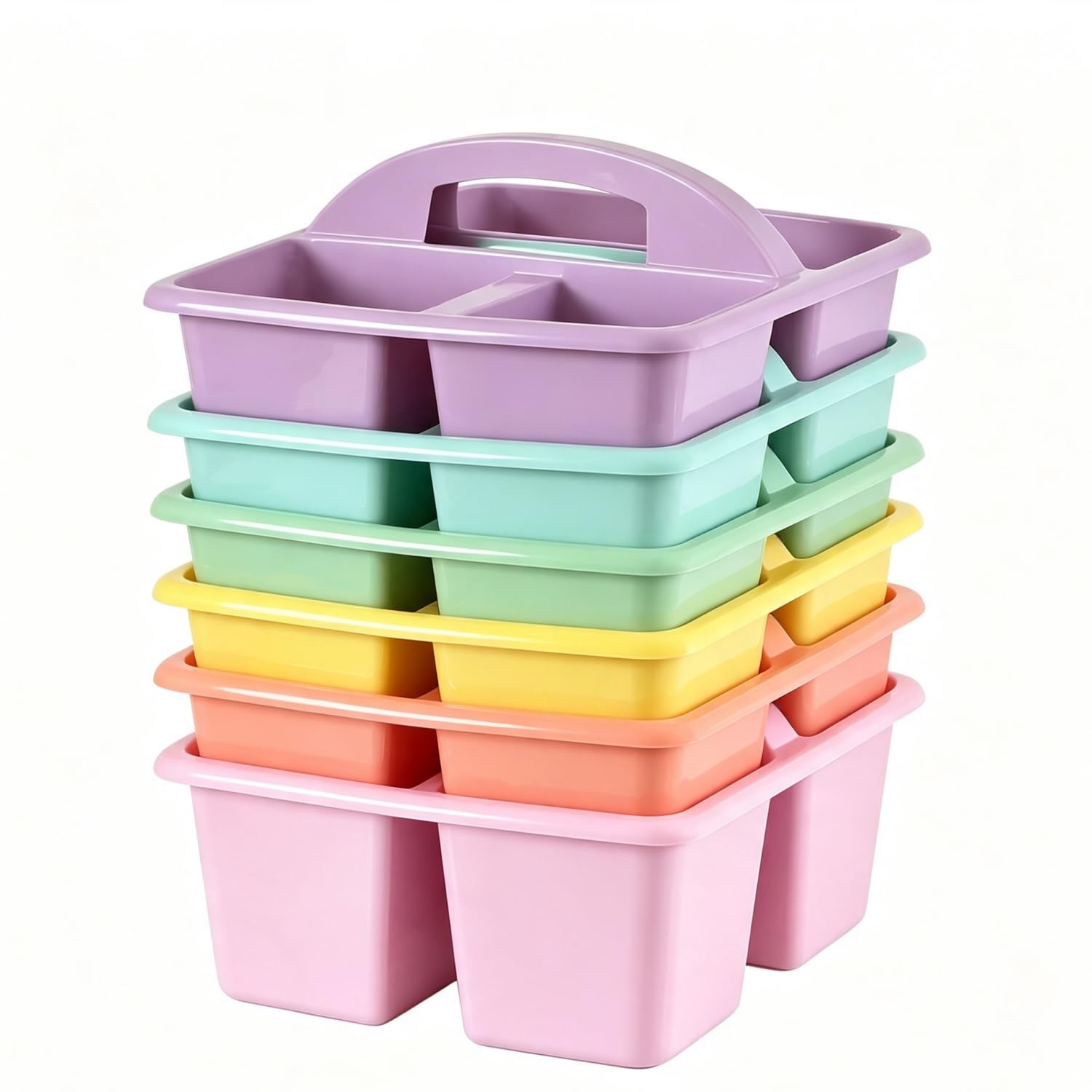 Set of 6 Classroom Caddy, Small Plastic Storage Caddy with Handle, Morandi