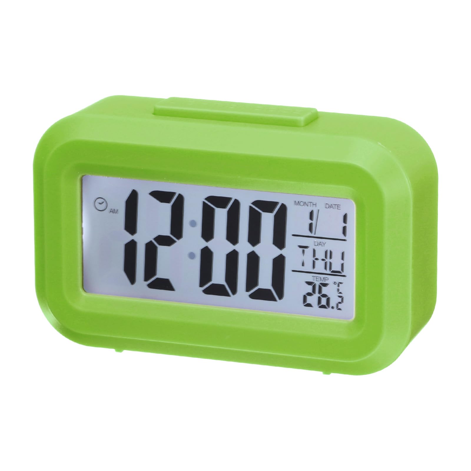 sourcing map Square Electronic Alarm Clock with LCD Screen, Green Digital Alarm Clocks for Bedrooms, Snooze, 12/24H, Battery Operated for Bedrooms Heavy Sleepers Travel Office