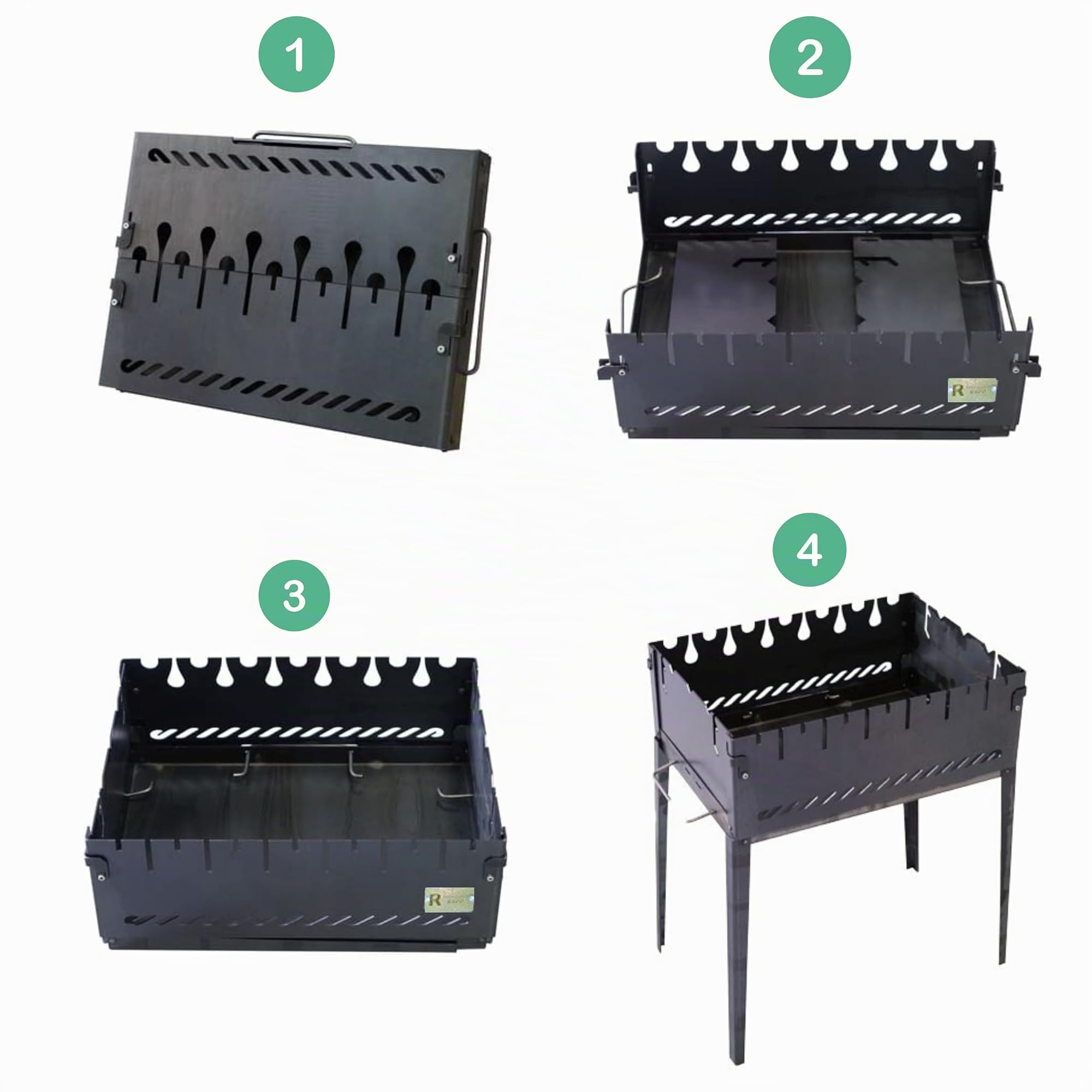 Smokehouse Klappbarer Mangal Grill für 6 oder 8 Spieße – Faltbarer Schaschlikgrill aus 2 mm Stahl – Tragbarer Holzkohlegrill ohne Montage, Camping BBQ, Picknick & Angeln