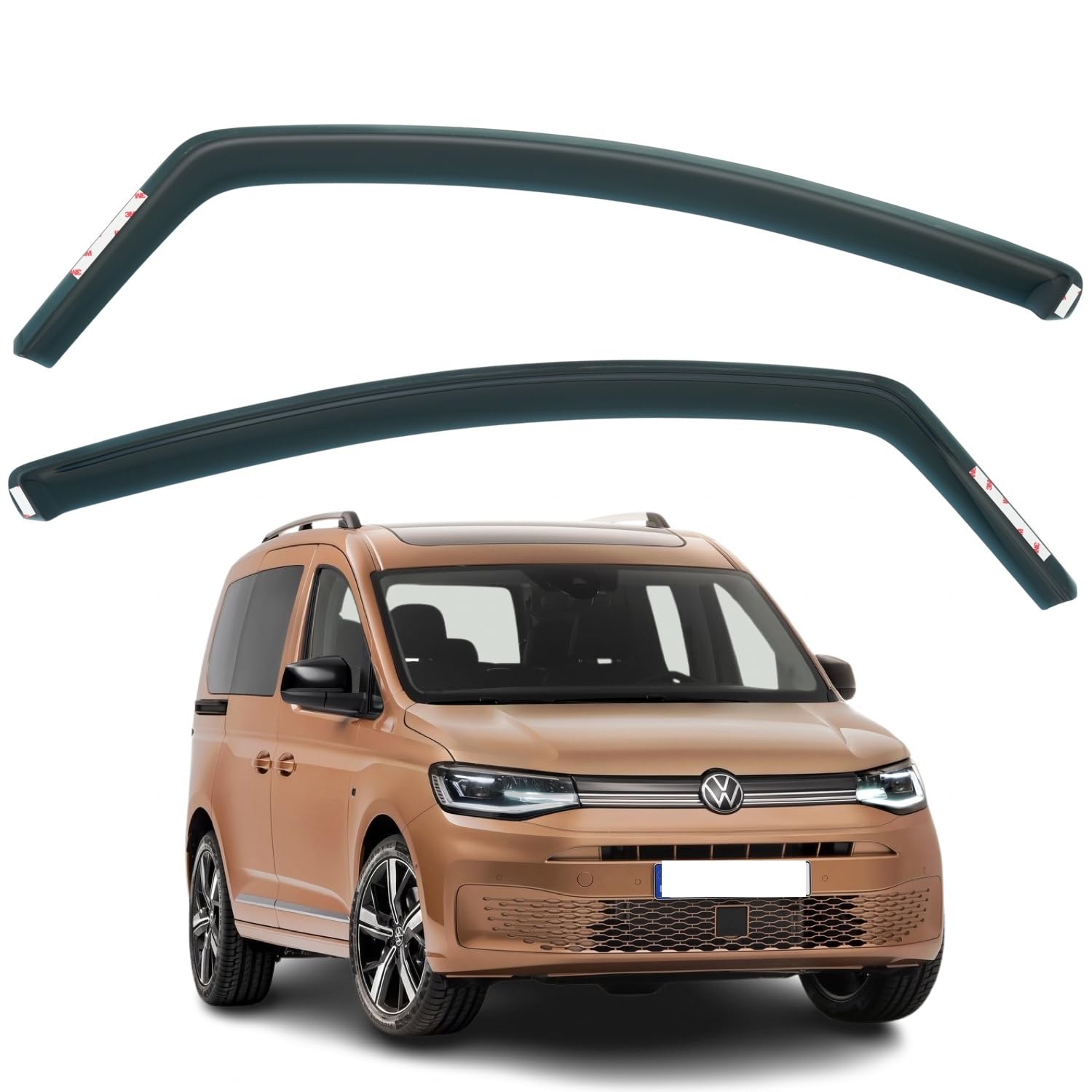 Set mit 2 Windabweisern Kompatibel mit VOLKSWAGEN CADDY 2021 2022 2023 2024 2025 2026 Modelle.