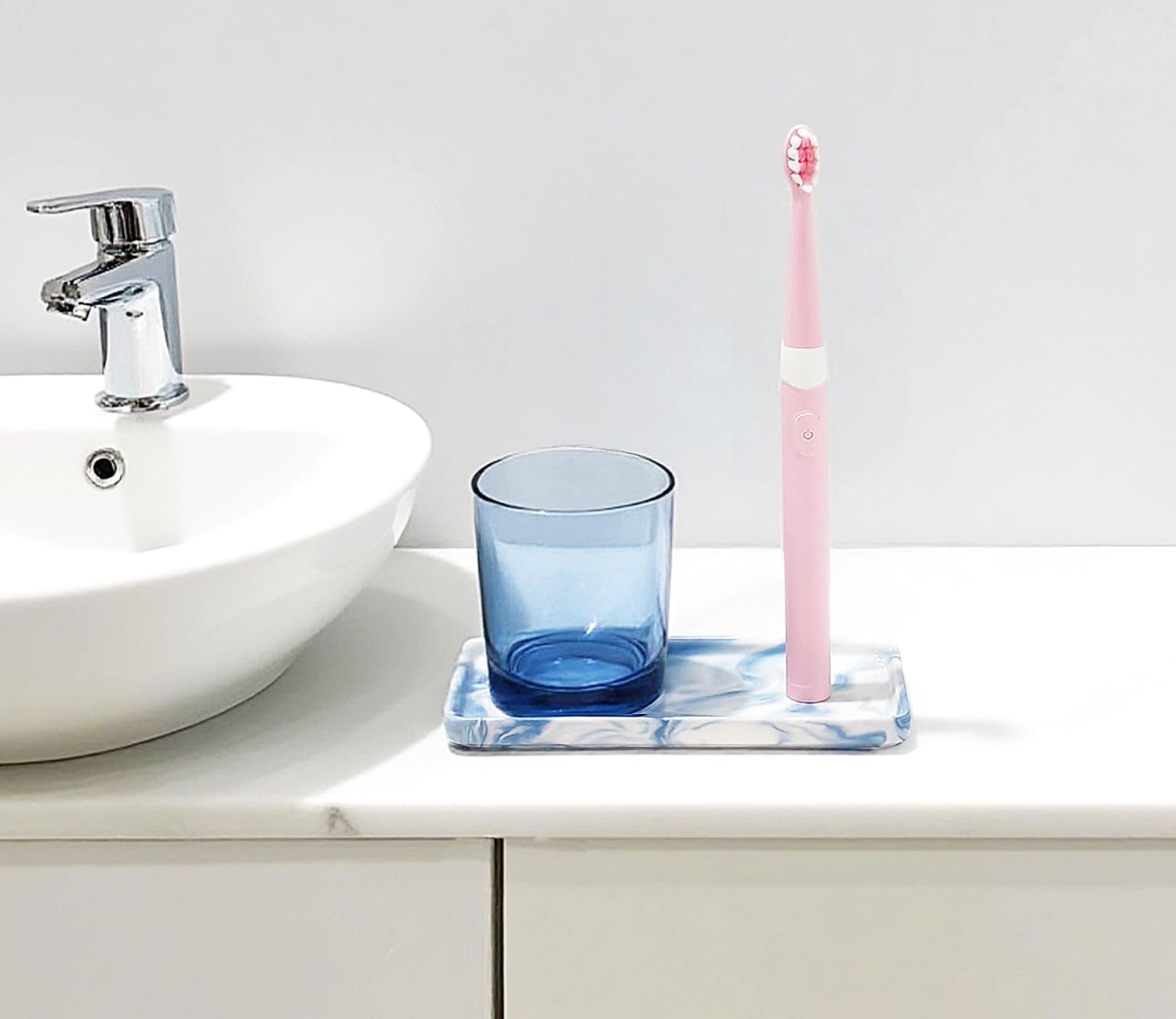 6.4" Porcelain Small Bathroom Narrow Mini Tray - Blue | Tiny Ceramic Countertop & Little Vanity Tray for Cosmetics, Perfume, Jewelry, Candle - Kitchen Soap Tray for Kitchen Counter