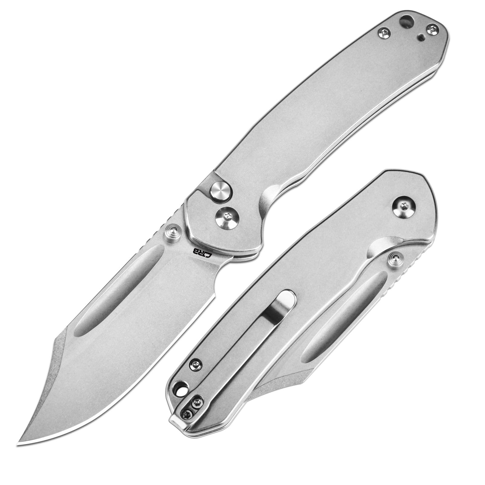 CJRB Bowie Pyrite Pocket Knife, Folding Knife with 3.15'' AR-RPM9 Steel Blade, Hunting Knife with Clip Steel Handle for EDC, Camping, Survival - Suitable for Men & Women J1942