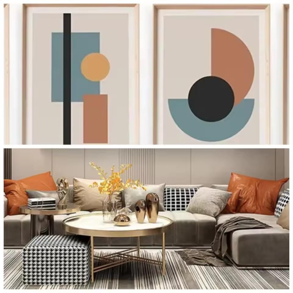 DIHANSM Leinwanddruck Modernes, farbenfrohes, minimalistisches Boho-Motiv mit abstrakter geometrischer Linienführung – Wanddekoration für das Wohnzimmer (30 x 40 cm x 2 Stück/Galerie-Leinwand)