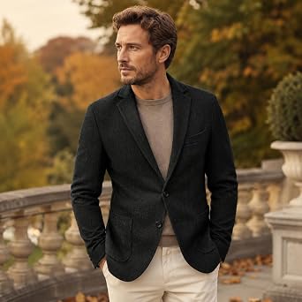 Men Herringbone Tweed Blazer Vintage Wool Blend Sport Coat for Men