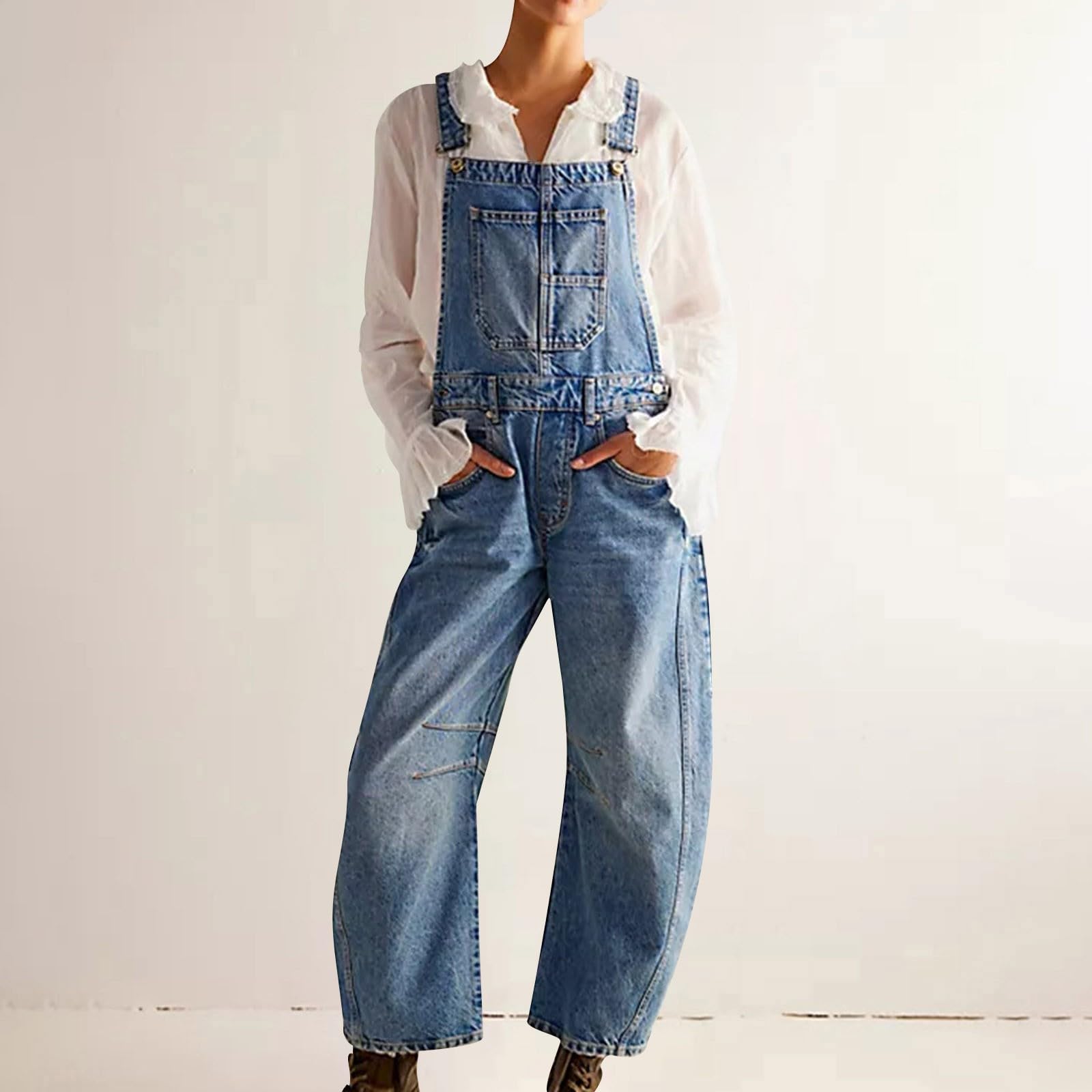 Salopette Donna Jeans Estiva Baggy Tuta Pantaloni Lunghi in Denim Elegante Oversize Pantaloni da Lavoro A Gamba Larga con Spalline Regolabili E Tasche Alla Moda Tinta Unita Per Il Tempo Libero